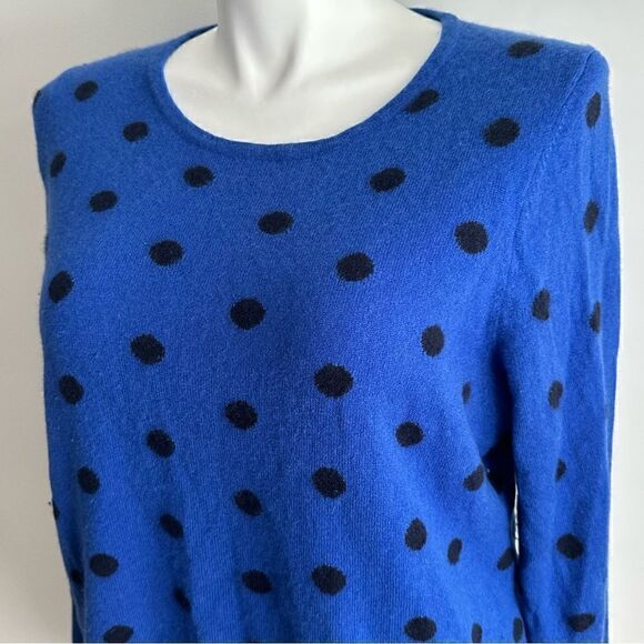 CASHMERE Blue and Black Polka Dot Sweater, Size Medium - Picture 6 of 9